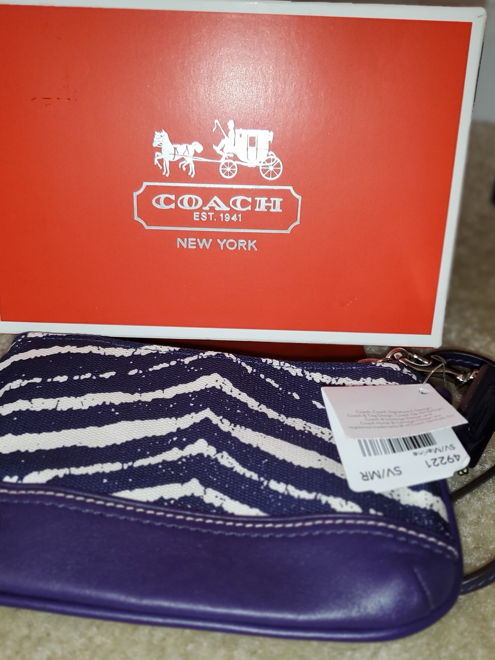 Coach Purple and White Zebra Wristlet